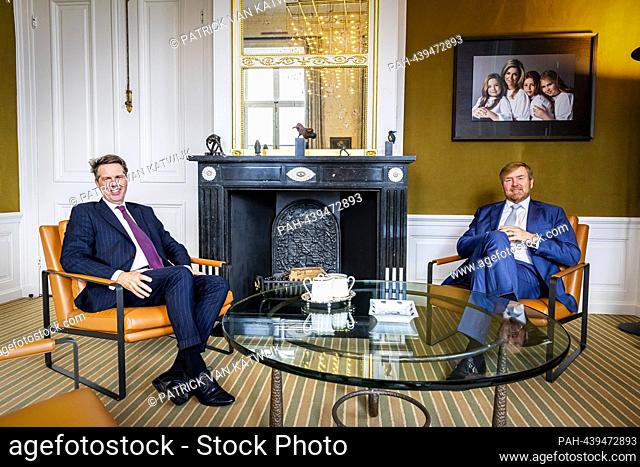 THE HAGUE, NETHERLANDS - DECEMBER 20: King Willem-Alexander of The Netherlands welcomes new elected chairman of the parliament Martin Bosma at Palace Huis ten...