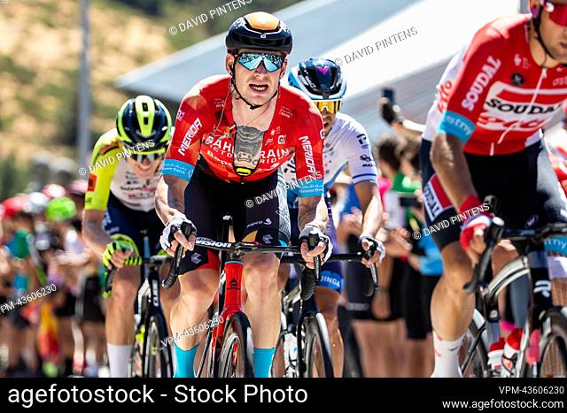 German Jasha Sutterlin of Bahrain Victorious pictured in action during stage 20 of the 2022 edition of the 'Vuelta a Espana', Tour of Spain cycling race