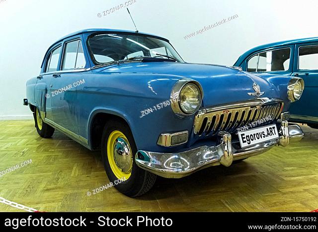 Moscow, Russia - November 10, 2018: Volga GAZ M-21 car (made in 1959) at the exhibition of old and rare cars