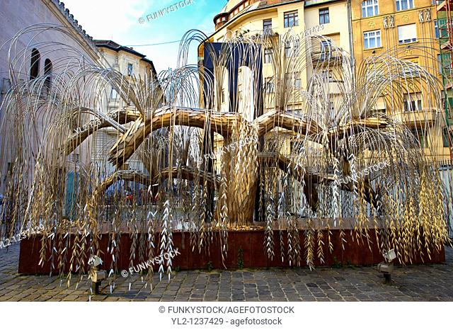 Imre Varga's 'Memorial of the Hungarian Jewish Martyrs' with leaves with the names of Jews murdered in the second world War