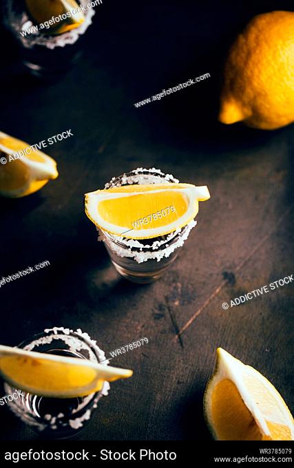 tequila, salt, lemon