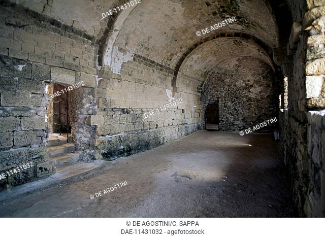 Chapter hall, 11th-12th century, before restoration, Lerins abbey, Saint Honorat island, Provence-Alpes-Cote d'Azur, France
