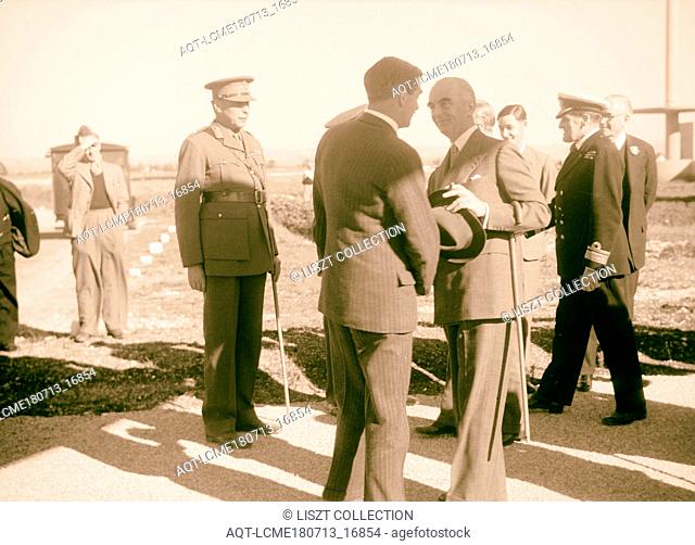 Arrival in Palestine of Mr. Anthony Eden. Mr. Eden taking leave of His Excellency the High Com. at Lydda Airport. 1940, Israel, Lod