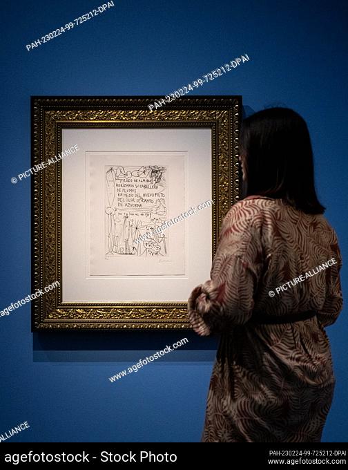 24 February 2023, Saxony-Anhalt, Halle (Saale): The copperplate engraving ""A Piece of Syrup"" by Pablo Picasso is on display during a preview of the exhibition...