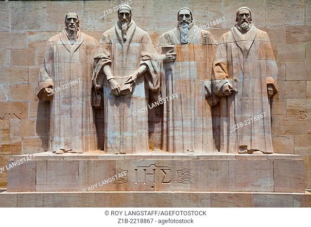 John Calvin, William Farel, Theodore, Debeze, and John Knox on the Reformation Wall, Geneva, Switzerland