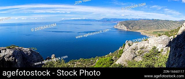 Panorama of the Black Sea coast of Crimea. Sunny day in September