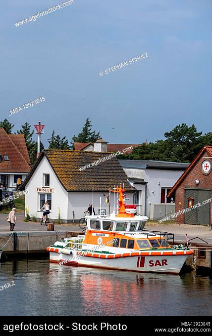 Germany, Mecklenburg-Western Pomerania, Hiddensee, lifeboat SAR in the port of Vitte, Hiddensee island