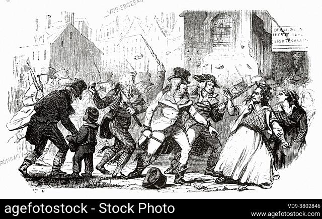 Closure of the Jacobin club. France, French Revolution 18th century. Old engraved illustration from Histoire de la Revolution Francaise 1845