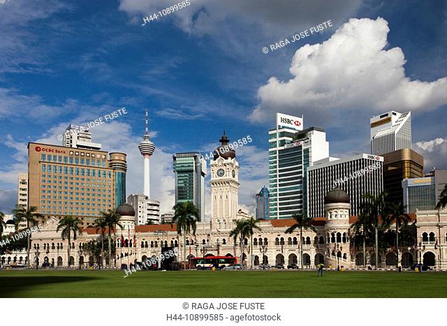 Malaysia, Asia, Kuala Lumpur, town, city, Skyline, place, Merdeka place, sultan Abdul Samad, building, Menara Tower, blocks of flats, high-rise buildings, park