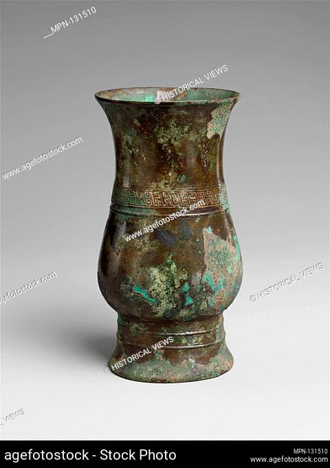 Wine Vessel. Period: Shang dynasty (?) (ca. 1600-1046 B.C.); Culture: China; Medium: Bronze; Dimensions: H. 6 in. (15.2 cm); W. 3 1/8 in. (7