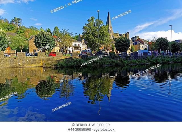 River, Ourthe, local view, church, fortress, La Smelling Roche-en-Ardenne Belgium
