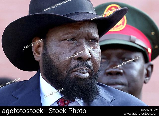 RUSSIA, MOSCOW - SEPTEMBER 28, 2023: South Soudan's President Salva Kiir Mayardit is seen during a wreath laying ceremony at the Tomb of the Unknown Soldier by...
