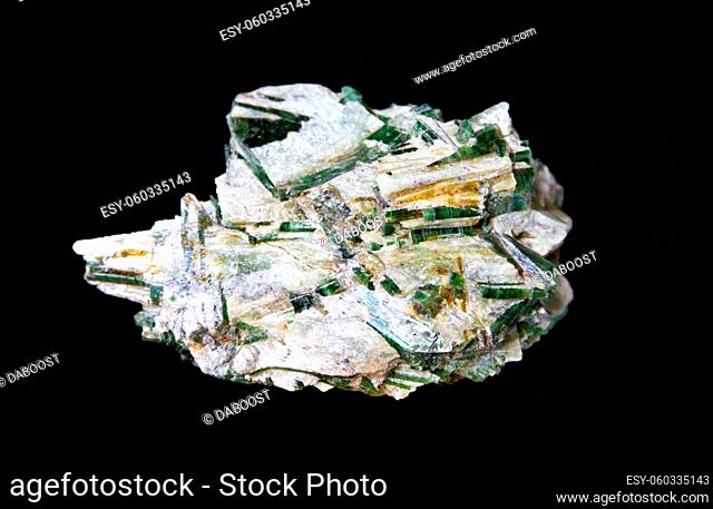 Actinolite in talc gemstone isolated on a black background