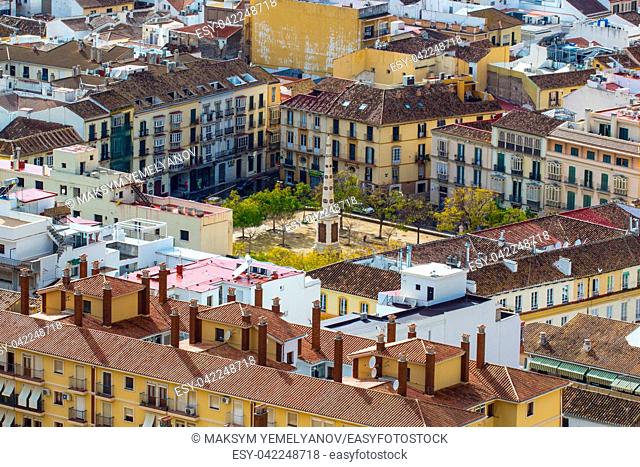 Plaza de Merced (Merced square) in Malaga, Andalucia, Spain. View from Gibralfaro castle