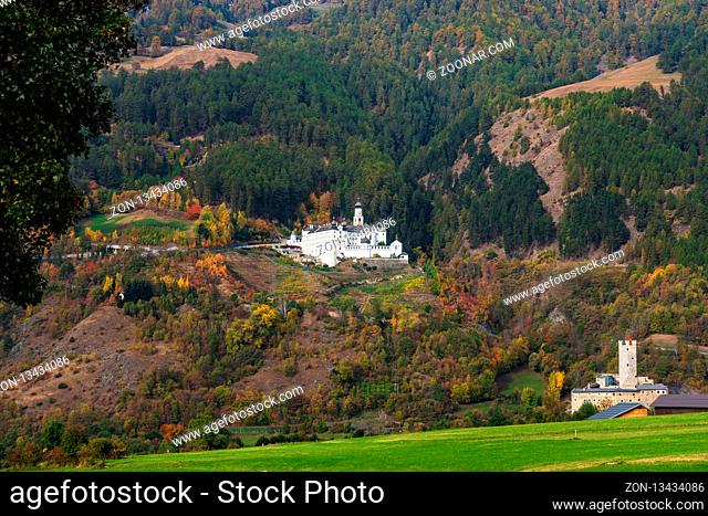 The benedictine Abbey of Marienberg in Burgeis, Vinschgau, South Tyrol in autumn