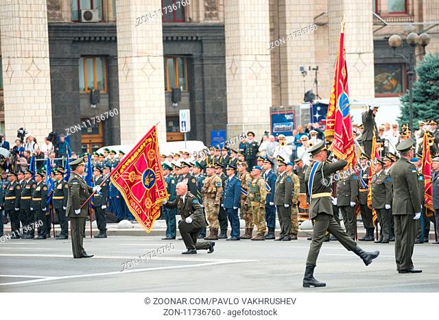 KIEV, UKRAINE - AUGUST 24, 2016: Military parade in Kyiv, dedicated to the Independence Day of Ukraine, 25th anniversary