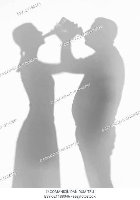 people drinking beer, silhouettes
