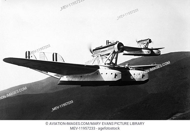 Two Savoia Marchetti S-55 Flying Boats Flying in Formaion over Lakes and Mountains One is Carrying General Balbo, Italian Air Minister