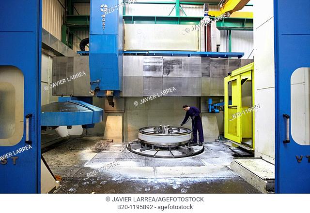 Vertical lathe for turning very large diameters and heavy workpieces, manufacture of stainless steel containers, Gipuzkoa, Euskadi, Spain