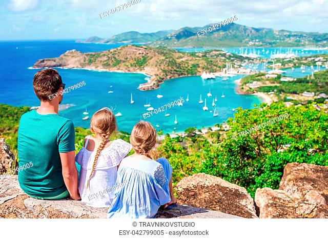 View of English Harbor from Shirley Heights, Antigua, paradise bay at tropical island in the Caribbean Sea