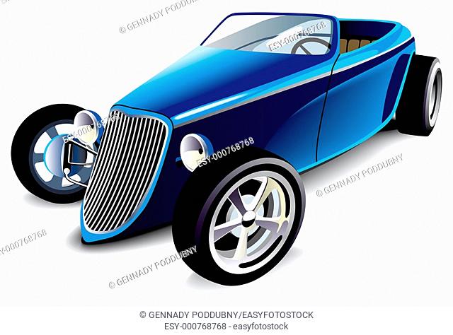 Vectorial image of old-fashioned blue hot rod, isolated on white background  Contains gradients and blends