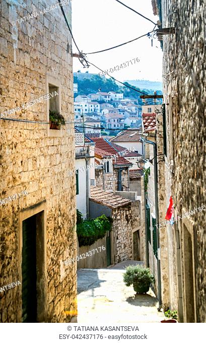 Narrow streets of the mediterranean city. Sibenik. Croatia