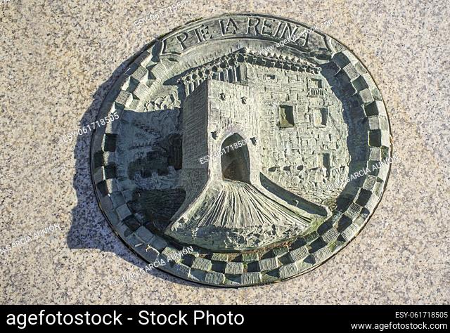 Convent of San Marcos at Leon City, Spain. Memorial medallion of Key towns of St. James pilgrimage, Puente de la Reina