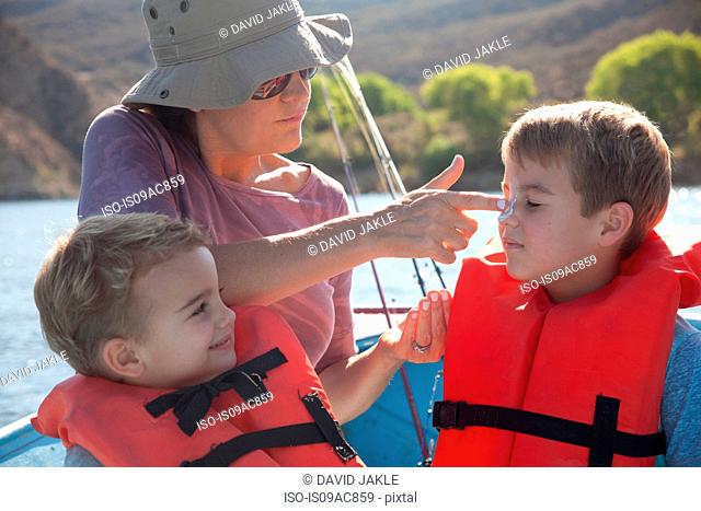 Mother and sons on fishing trip