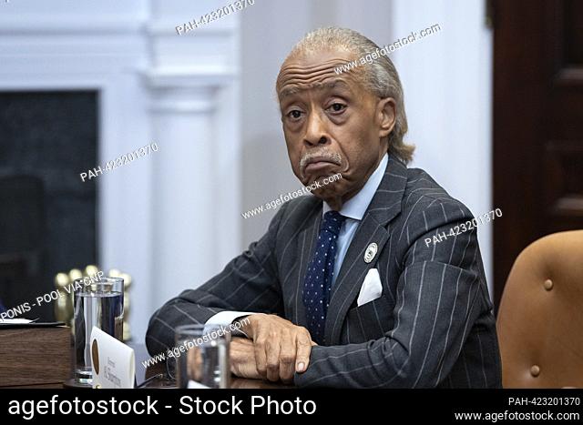 Activist Rev. Al Sharpton attends a meeting hosted by United States President Joe Biden with organizers of the 60th anniversary of the March on Washington and...