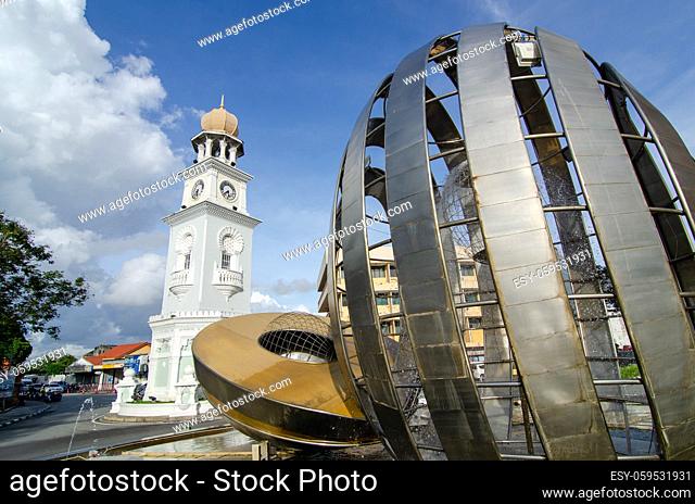 Georgetown, Penang/Malaysia - Oct 23 2016: Penang fountain and Queen Victoria clock tower