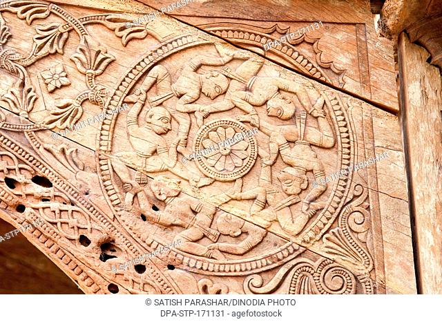 Wood carving on someshwar temple at Rajwadi , Sangmeshwar , Ratnagiri , Maharashtra , India