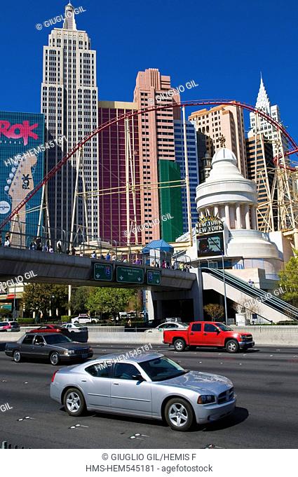 United Statess, Nevada, Las Vegas, New York New York casino Hotel view from Strip Boulevard