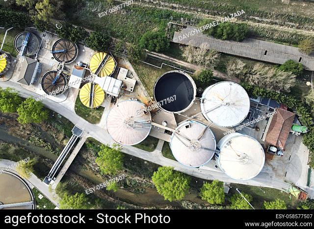 Aerial view of Piping and tanks of industrial factory. High quality photo