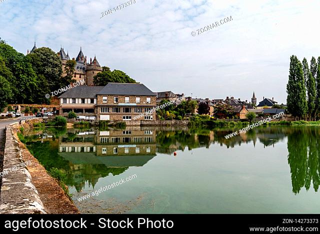 Combourg, France - July 27, 2018: View of the town with the castle and the lake, French Brittany