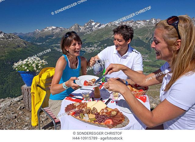 Canton, Graubünden, Grisons, Switzerland, Europe, Engadin, Engadine, Upper Engadine, mountain house, Segantini hut, Piz Bernina, Piz Palü, Bernina, food, eating