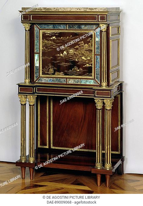Lacquered mahogany cabinet-secretary with gilt bronzes with Chinese decoration, by Louis-Alexandre Bellange (1796-1861). France, 19th century