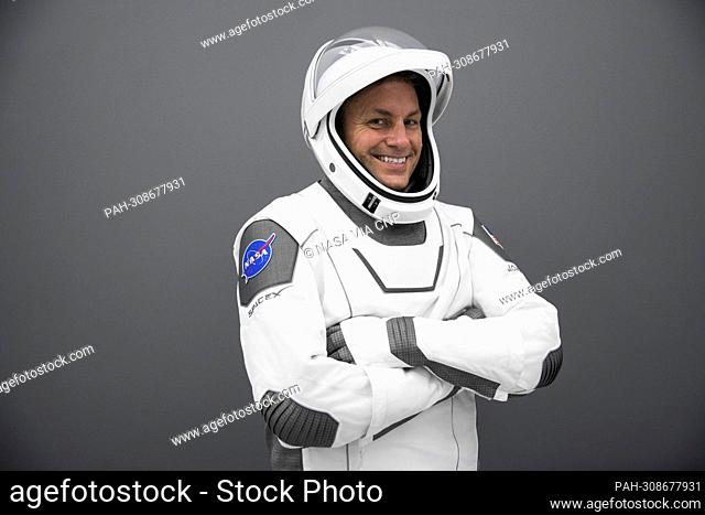 NASA Astronaut Josh Cassada poses for a photo while wearing a launch and entry suit at SpaceX in Hawthorne, California during a training for his upcoming trip...