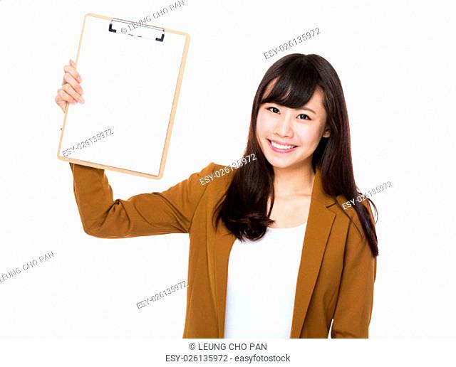 Asian businesswoman show with the blank page of clipboard