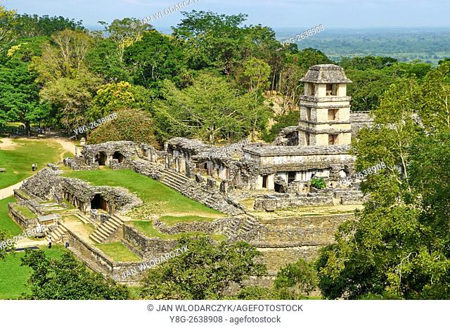 Ruin of Maya Palace, Palenque Archaeological Site, Palenque, Chiapas, Mexico