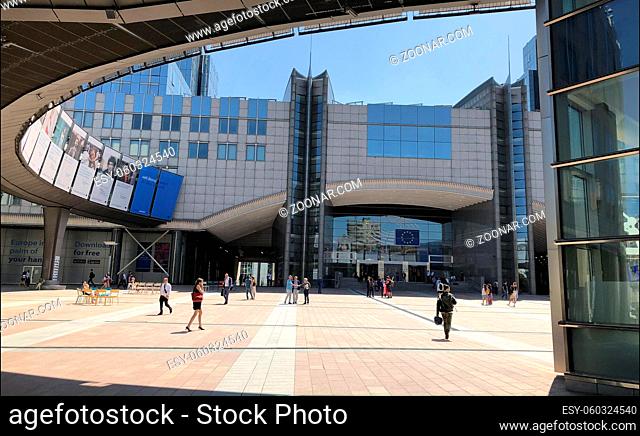 Brussels, Belgium, June, 2019, Modern buildings and Office buildings on the esplanade of the European Parliament in the European district in Belgium, Europe