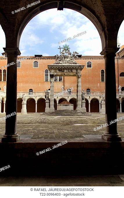 Venice (Italy). Interior of the cloister of the Basilica of Santa Maria Gloriosa dei Frari in the city of Venice