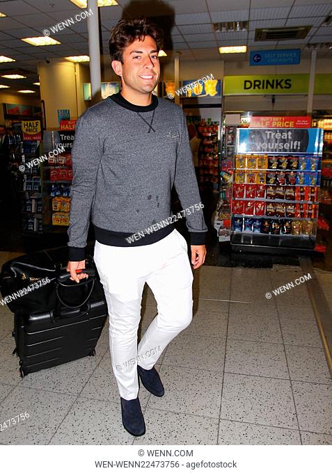 Mark Wright arrives back at Gatwick airport after his stag party in Las Vegas Featuring: James ""Arg"" Argent Where: London