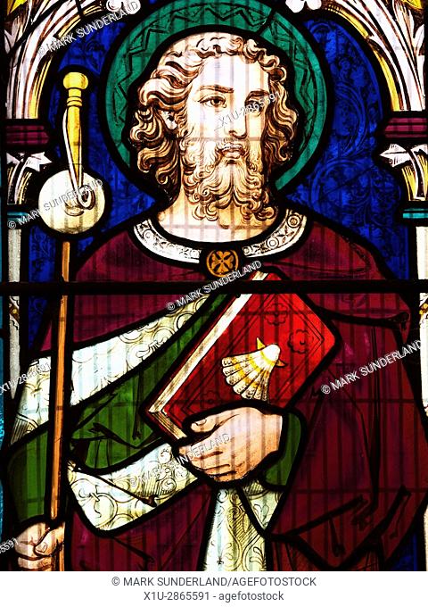 Stained Glass Window Depicting St James at St James Church Boroughbridge North Yorkshire England