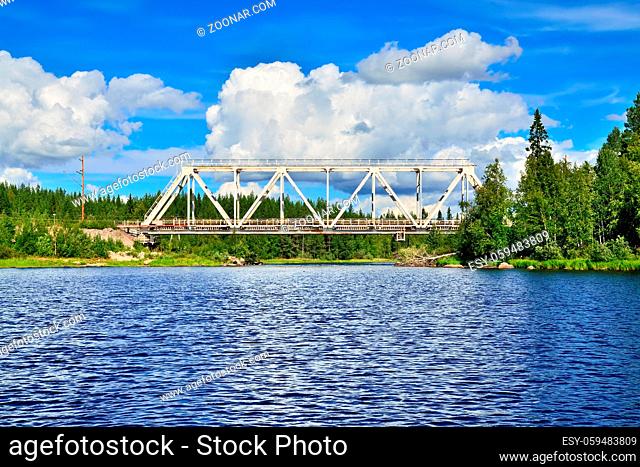 Railway bridge over the river Chirko-Kem. Karelia, Russia
