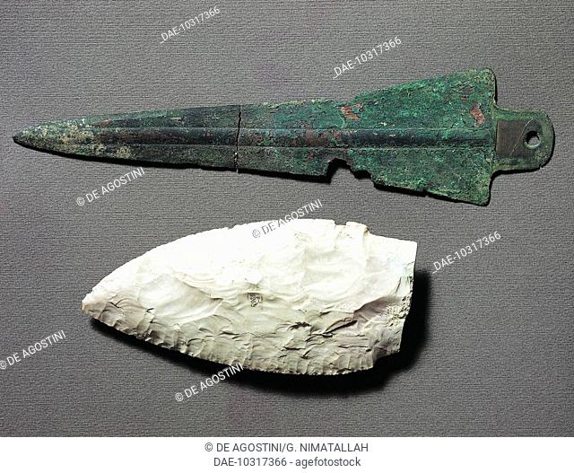 Copper dagger and flint dagger. Remedello culture, Copper Age, 3rd millennium BC.  Reggio Nell'Emilia, Musei Civici Di Reggio Emilia (Art Museum)