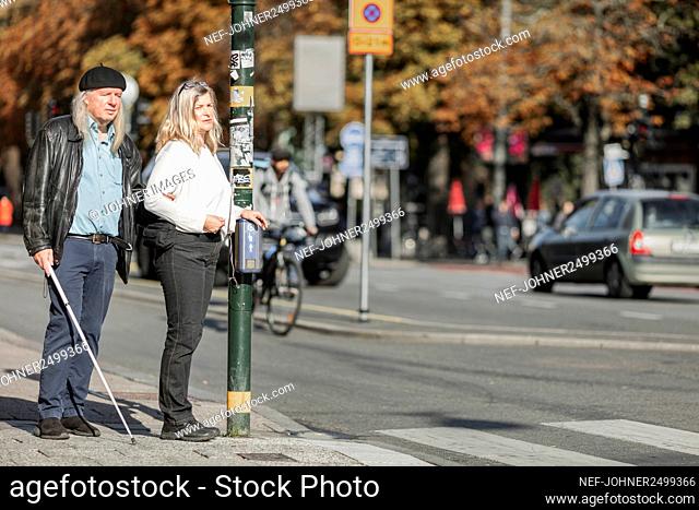 Senior couple standing at zebra crossing