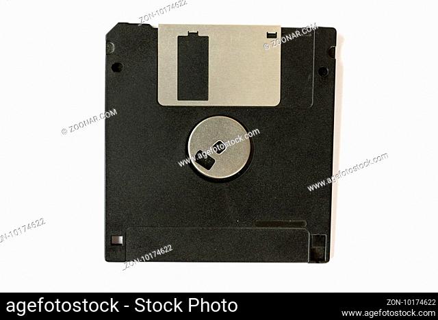Black floppy disk isolated on a white background