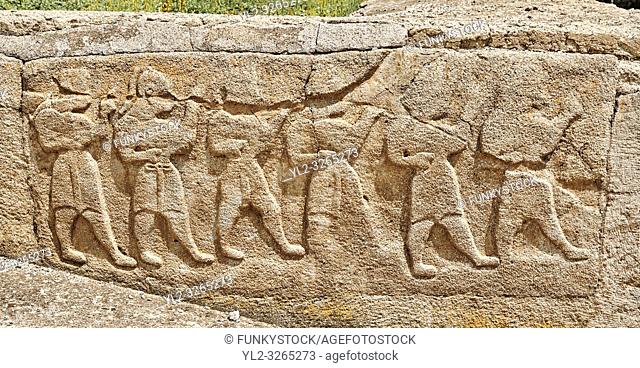 Pictures & Images Hittite relief sculpted orthostat panels of the Sphinx Gate. Panel depicts a procession. Alaca Hoyuk (Alacahoyuk) Hittite archaeological site...