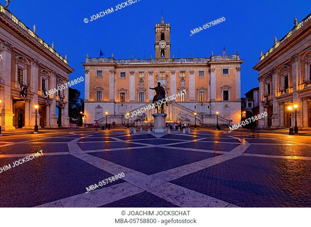Equestrian statue Mark Aurel in front of the senator's palace, Capitol square, Rome, Latium, Italy
