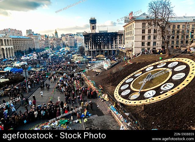KIEV, UKRAINE - February 24, 2014: Mass anti-government protests in Kiev, Ukraine. Kiev after two days of violent clashes between riot police and Euromaidan...